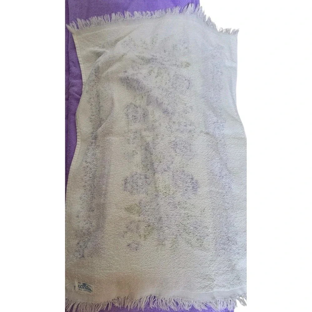 Vintage Sears Purple Cotton Towel 4 Piece Set & Cannon 1 White w/Purple Hand Twl